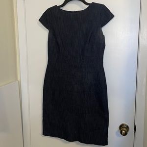 Stretch denim back zip body con dress with front seam detail